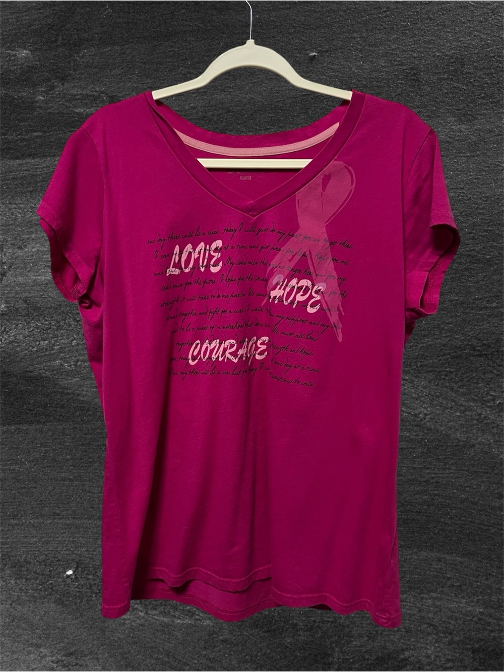 LOVE HOPE COURAGE Pink V-Neck Women's Tee
